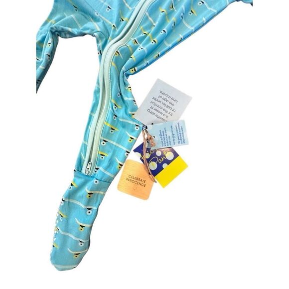 NWT KicKee Pants Aqua Blue skate board Zip Footie 6-9 months Unisex Bamboo baby - Picture 4 of 5